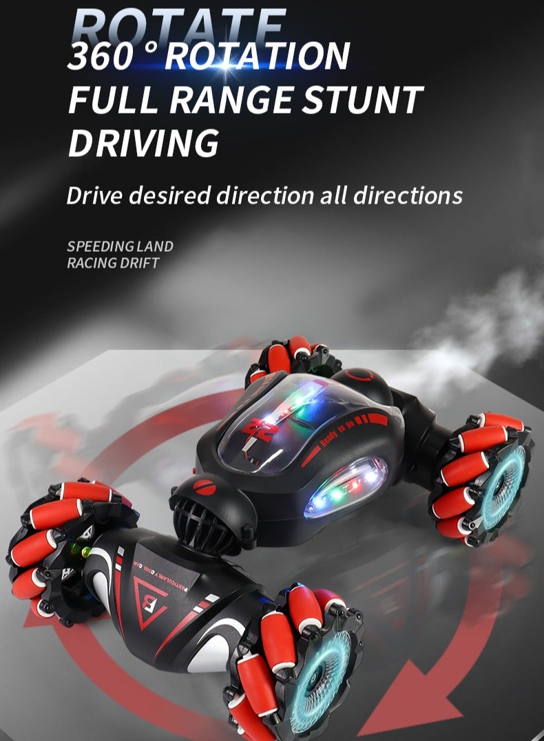 Dual Remote Control Four-Wheel Drive Watch Gesture Sensor Electric Toy Car, Music Light Spray Drift, Red and Black Color, 25X15X6.5CM