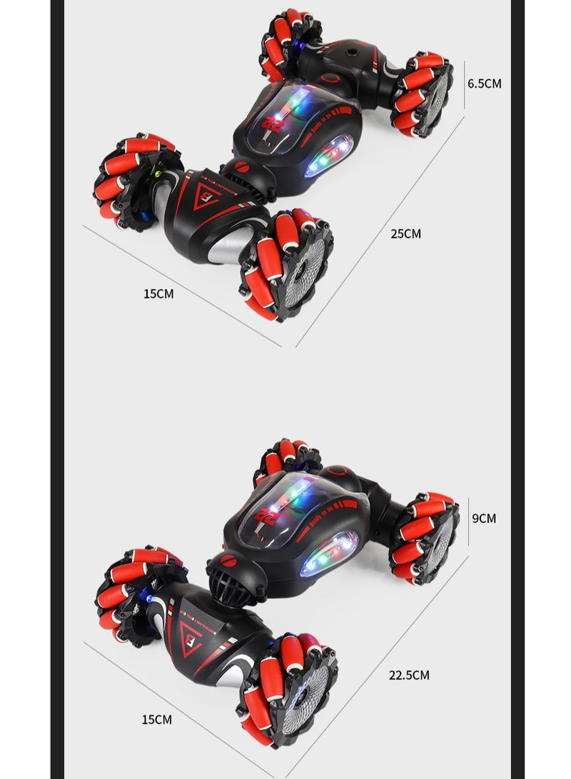Dual Remote Control Four-Wheel Drive Watch Gesture Sensor Electric Toy Car, Music Light Spray Drift, Red and Black Color, 25X15X6.5CM
