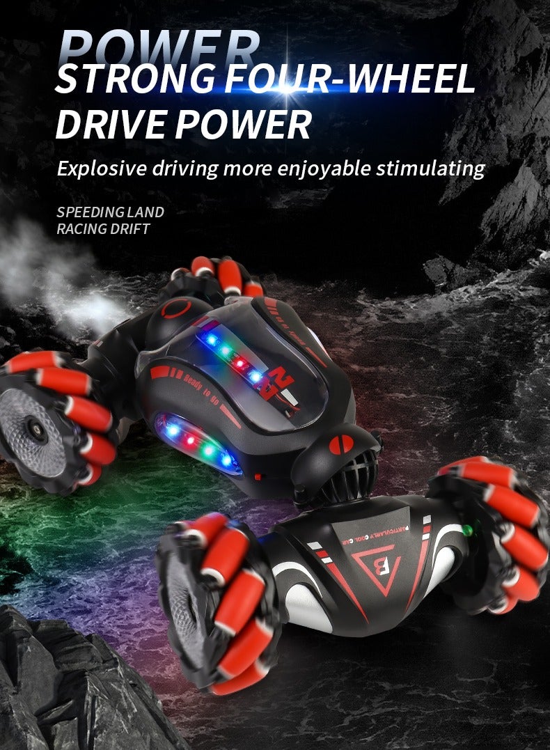 Dual Remote Control Four-Wheel Drive Watch Gesture Sensor Electric Toy Car, Music Light Spray Drift, Red and Black Color, 25X15X6.5CM