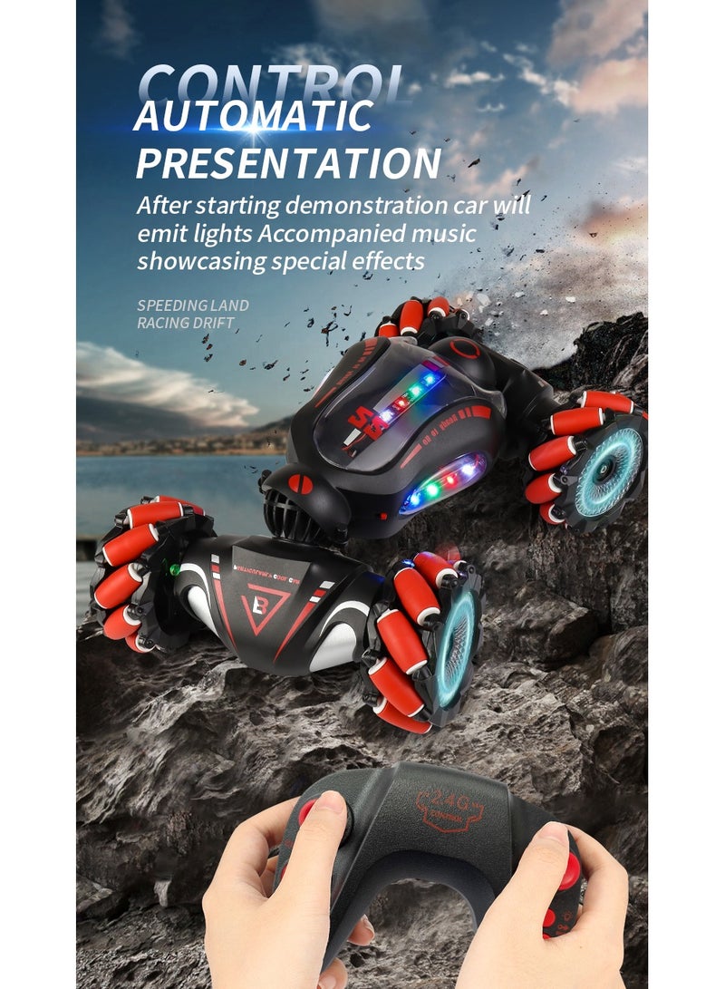 Dual Remote Control Four-Wheel Drive Watch Gesture Sensor Electric Toy Car, Music Light Spray Drift, Red and Black Color, 25X15X6.5CM