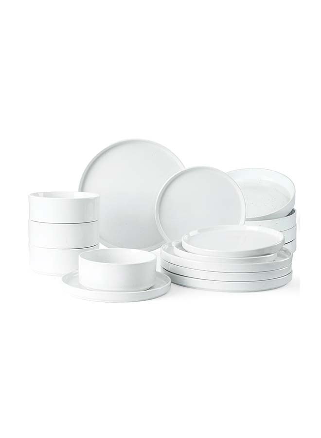 Famiware Nebula 16 Piece Stoneware Dinnerware Set, Set for 4, Scratch Resistant, Microwave & Dishwasher Safe, White with Colorful Speckles  - Image 1