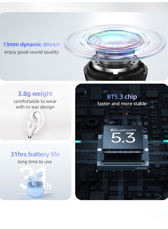 أوسامس سماعات أذن لاسلكية مزودة بمحركات مقاس 13 مم لصوت الجهير الكبير. سماعات رأس بلوتوث 5.3 مع مكالمات عالية الدقة، وميكروفون مزدوج، وسماعة ألعاب ذات وضع مزدوج، وتحكم ذكي باللمس، ووقت تشغيل لمدة 31 ساعة. - Image 3