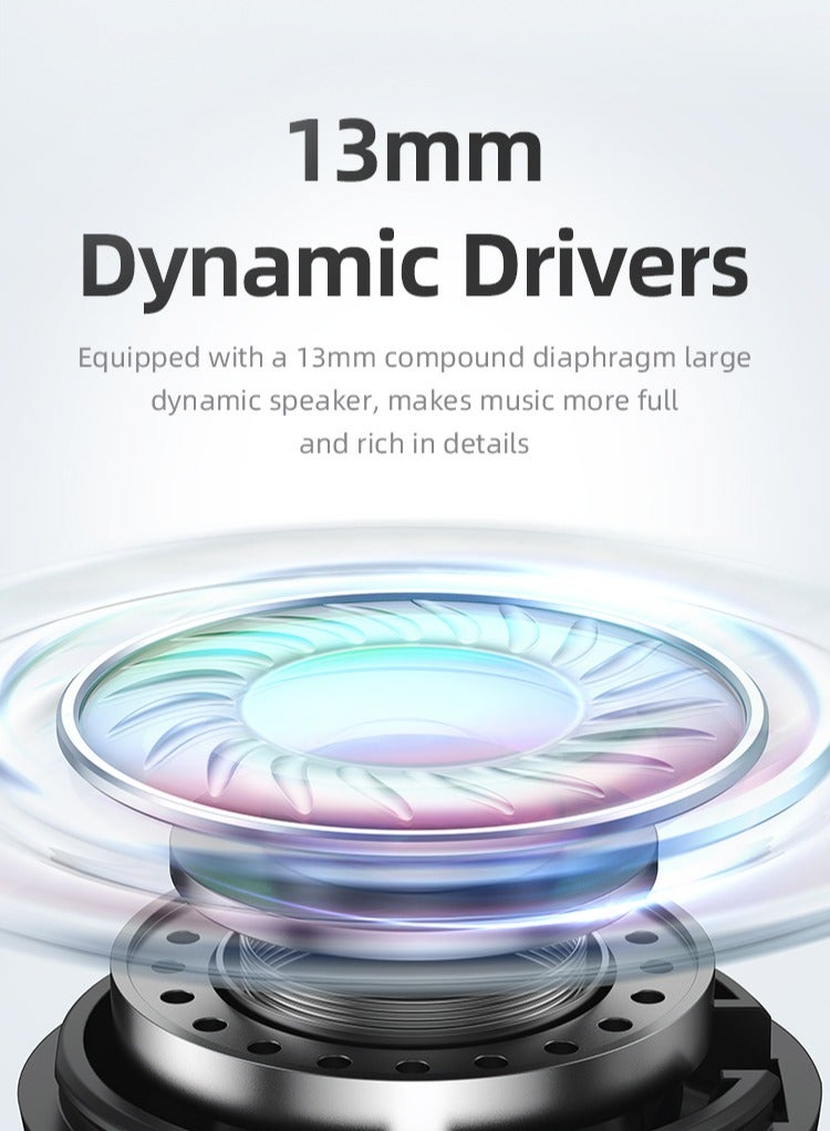 أوسامس سماعات أذن لاسلكية مزودة بمحركات مقاس 13 مم لصوت الجهير الكبير. سماعات رأس بلوتوث 5.3 مع مكالمات عالية الدقة، وميكروفون مزدوج، وسماعة ألعاب ذات وضع مزدوج، وتحكم ذكي باللمس، ووقت تشغيل لمدة 31 ساعة. - Image 5