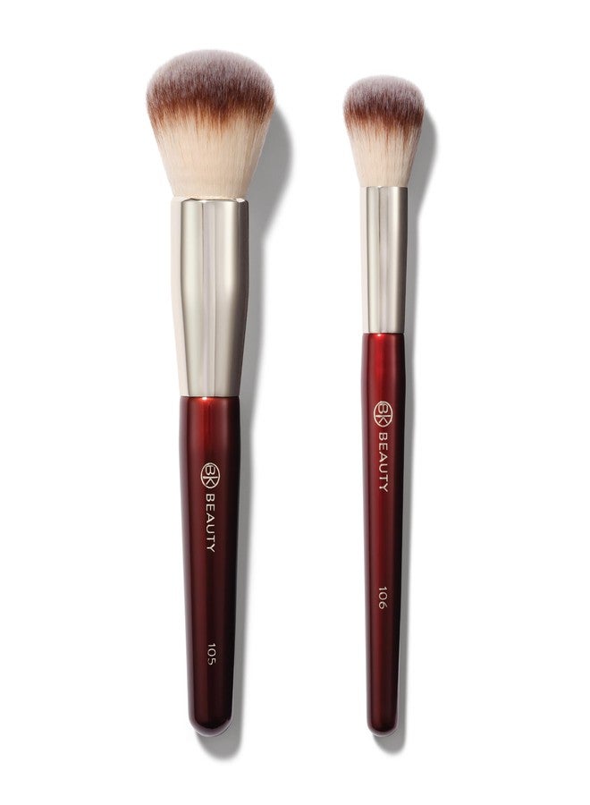 BK BEAUTY - LARGE BUFFER & ROUND FOUNDATION (2PC) - Professional Makeup Brush Set for Liquid or Cream Foundations, Powder & Blush | Premium Face Brushes for Flawless Application - Image 1