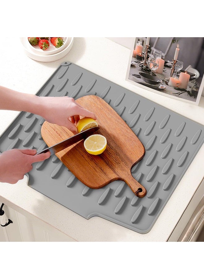 CMGTYYD Large Size Silicone Dish Drying Mat, Silicone Drying Mat for Dishes Fruit Non-Slip Kitchen Sink Drainer Heat-Resistant Counter Protector 40x32.5cm (Grey, 40 x 32.5 cm) - Image 3