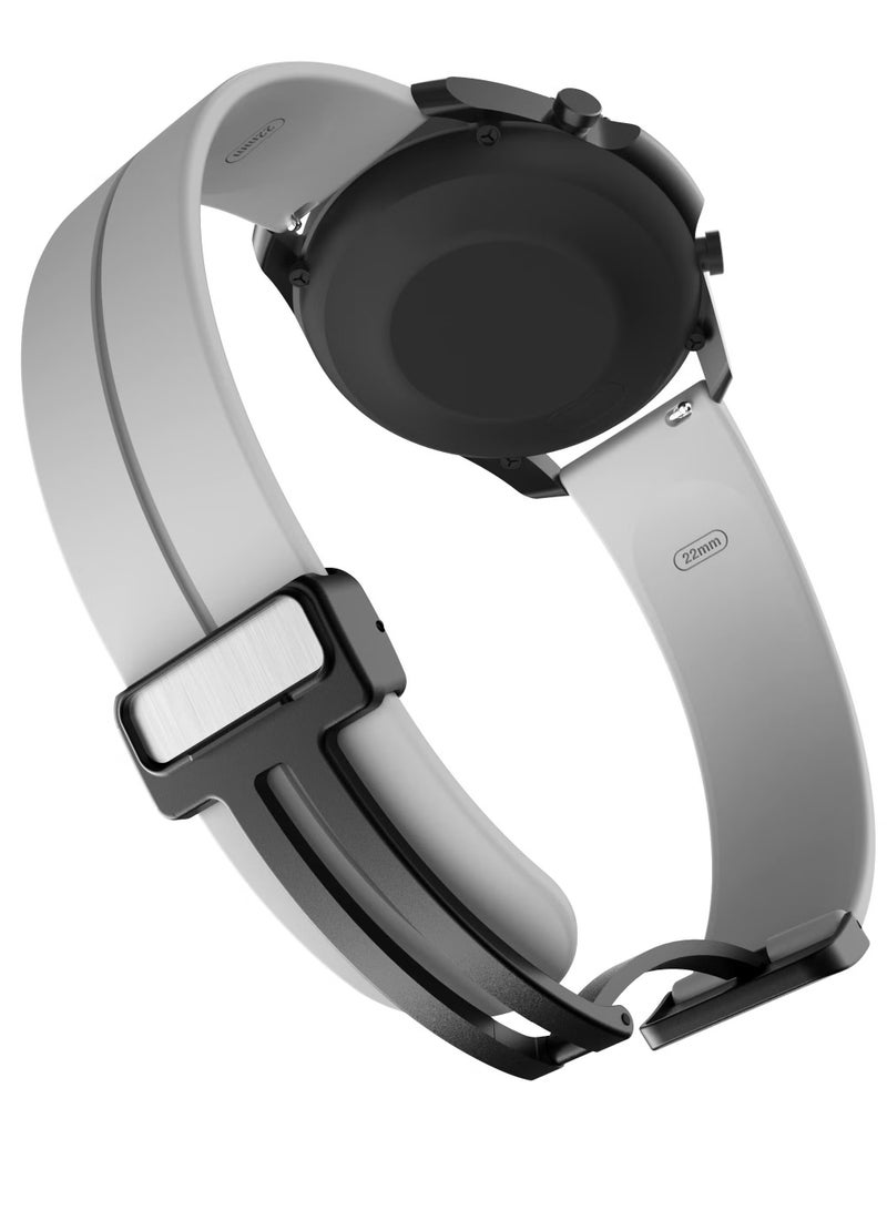 22MM Straps Compatible with Huawei Watch GT5(46MM)/GT4(46MM)/GT3(46MM)/GT3 Pro(46MM)/GT2(46MM)/GT2e(46MM)/GT/GT Runner Huawei Watch 4/4 Pro/3/3 Pro Honor Watch 4 Pro/GS3/Magic Watch 2 Soft Silicone Band With Magnetic Buckle for Men Women Light Grey - Image 3