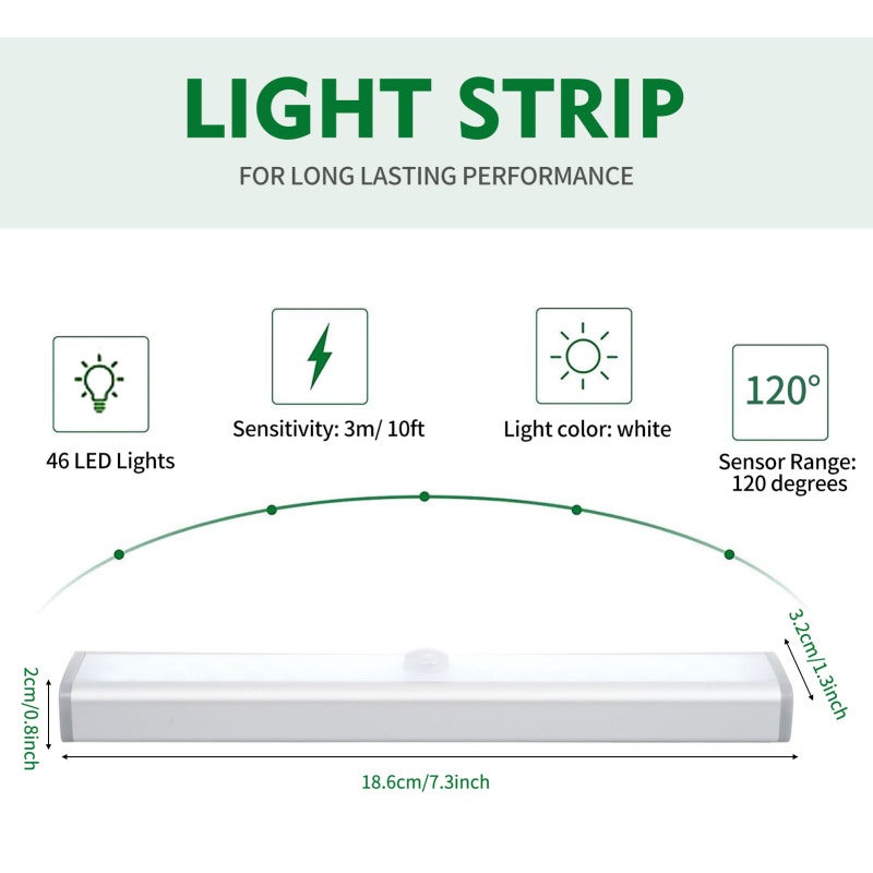 شريط إضاءة LED بمستشعر الحركة: لون أبيض، 46 حبة LED، إضاءة فائقة خالية من الوهج - اكتشاف حركة PIR، نطاق 3 متر، بطارية قابلة لإعادة الشحن عبر USB سعة 600 مللي أمبير للسيارات السكنية، المركبات الخالية من المقاعد، تحت الأرفف والمساحات المنزلية - Image 4