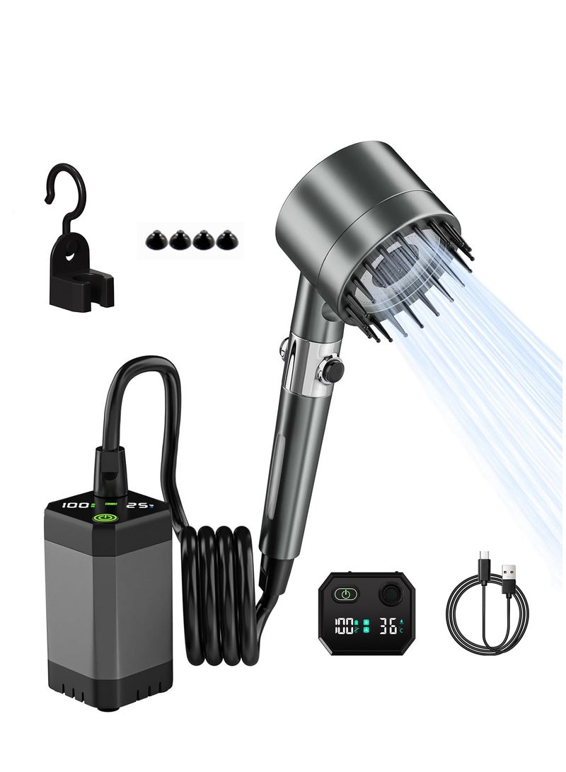 إيسي دش تخييم محمول مع عرض ذكي، مضخة دش قابلة لإعادة الشحن و3 أوضاع لرأس الدش للاستخدام في التخييم الخارجي، والمشي لمسافات طويلة، وغسل الحيوانات الأليفة، والسفر - Image 1