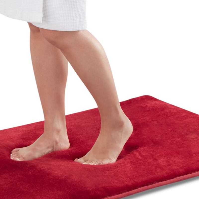 Genteele Memory Foam Bath Mat Non Slip Absorbent Super Cozy Velvet Bathroom Rug Carpet 17 inches X 24 inches Red