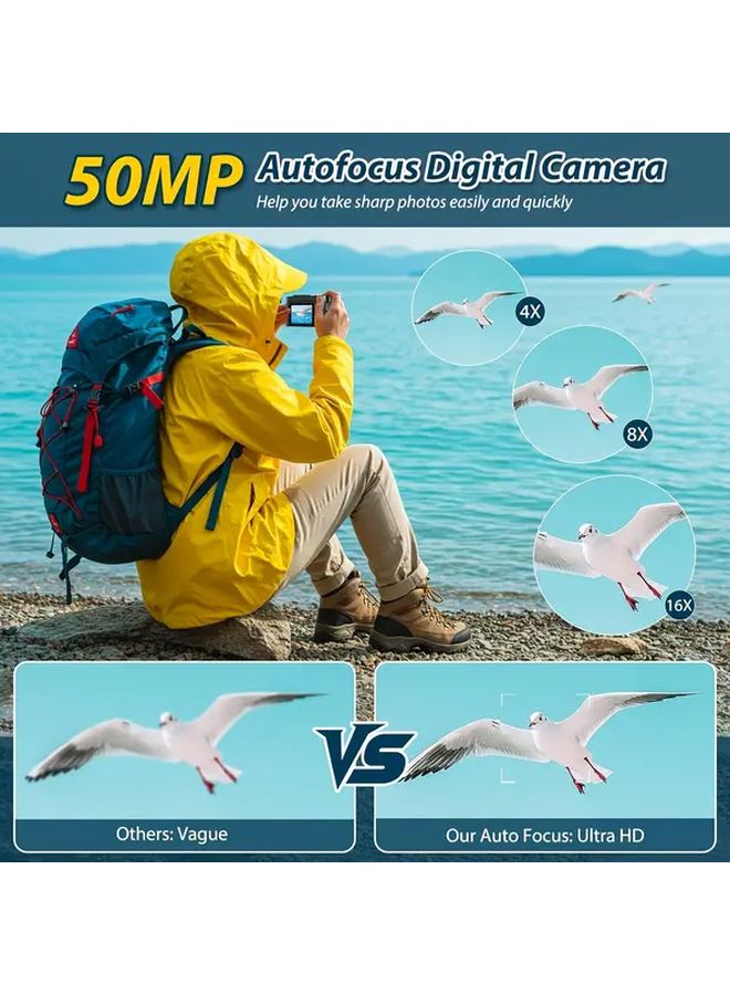 4K Digital Camera 50MP Vlogging Camera With 16x Zoom 2 8 Inch Flip Screen Black - Image 4