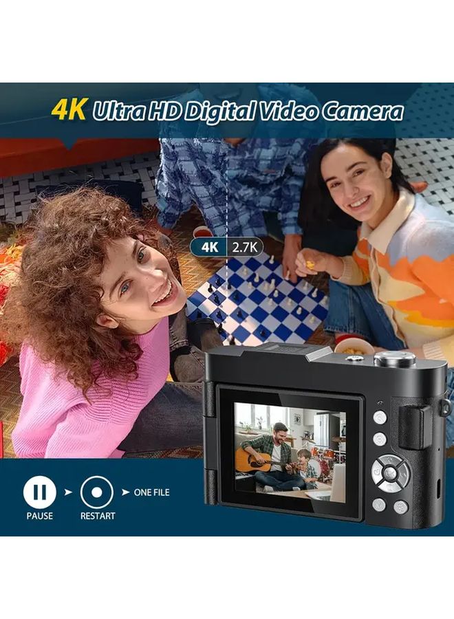 4K Digital Camera 50MP Vlogging Camera With 16x Zoom 2 8 Inch Flip Screen Black - Image 3