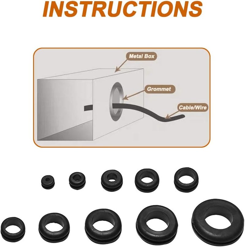 ISPINNER 190pcs Rubber Grommet Assortment Kit, 9 Sizes Eyelet Ring Gasket 1/4" 5/16" 3/8" 7/16" 1/2" 5/8" 3/4" 7/8" 1" (Black) - Image 5