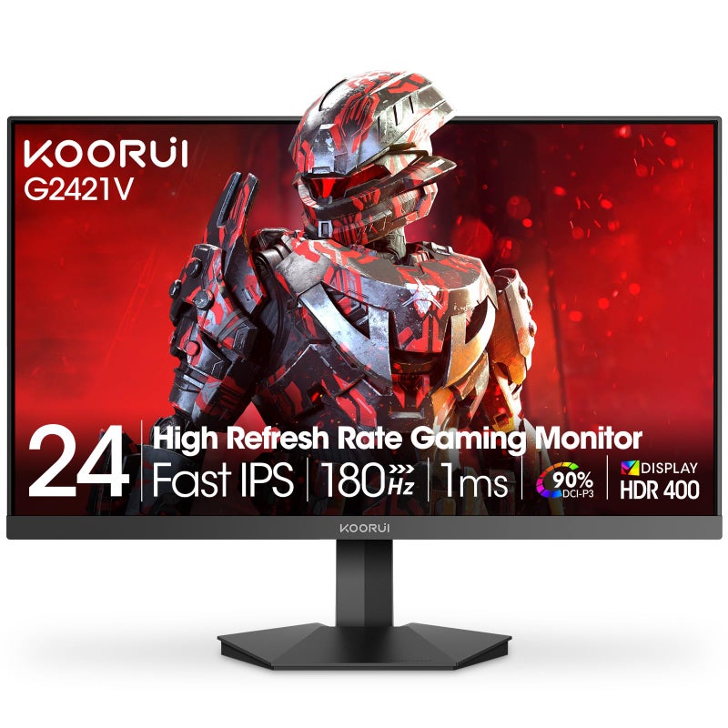 KOORUI شاشة الألعاب KOORUI 24"، 180Hz، شاشة IPS سريعة 1ms، عرض 1440P HDR400، نطاق ألوان 90% DCI-P3، مزامنة متكيفة، إطار نحيف، قابلة للتثبيت على VESA، HDMI 2.0، DP 1.4، G2421V - Image 1