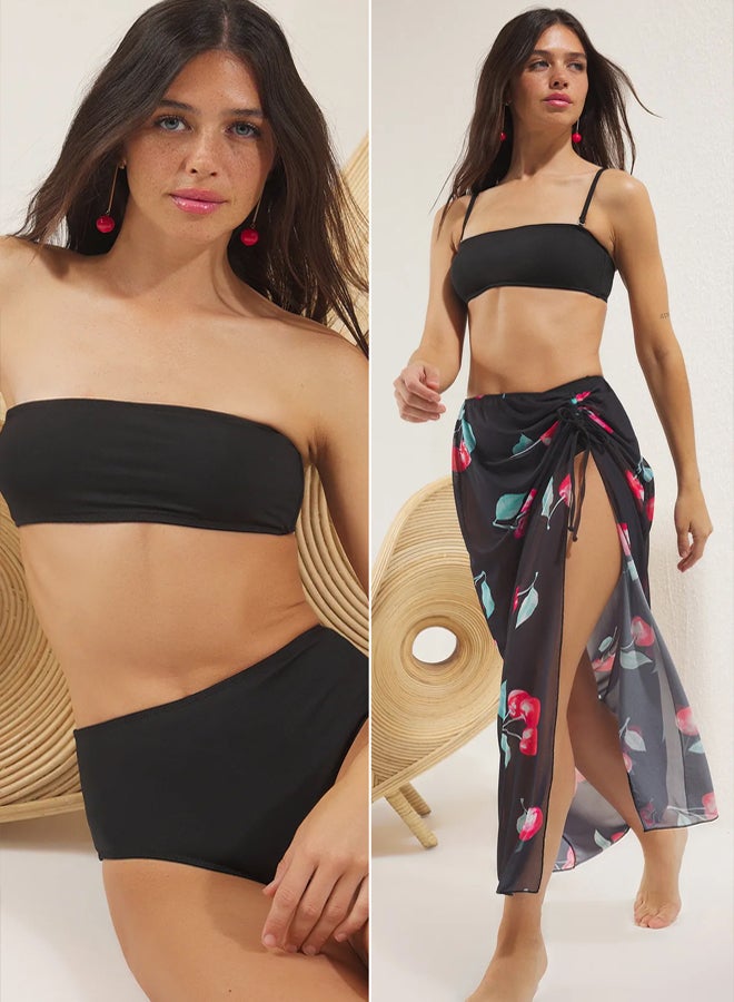 trendyol Cherry Patterned Bikini Pareo Beachwear Set - Image 1