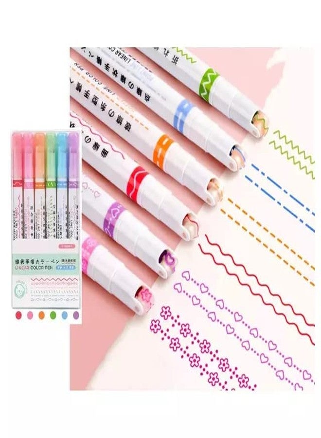 APCATIO Linear Roller Color Pens Highlighters With 6 Different Curve Shapes,Curve Highlighter Pen Set,Graffiti Pen Art Pen Markers Set,Multi-coloured - Image 2