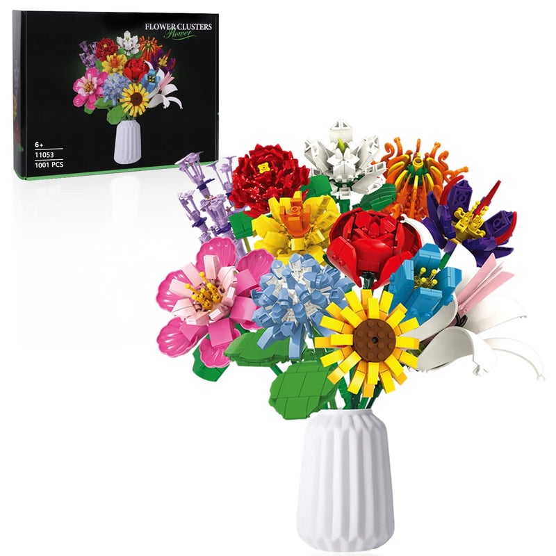 SIENON Flower Bouquet Building Set1001 PCS 12 Kinds of Flowers Botanical Collection Building Blocks Flower Brick Toys Creative Project for Home Room Dcor Valentines Day Christmas Birthday