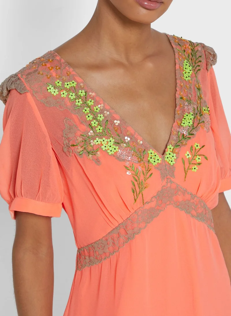 French Connection Embroidered Chiffon Dress