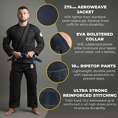 Gold BJJ Aeroweave Jiu Jitsu Gi Ultra Lightweight BJJ Gi Preshrunk Brazilian Jiu Jitsu Uniform for Men Black A5 - Image 3