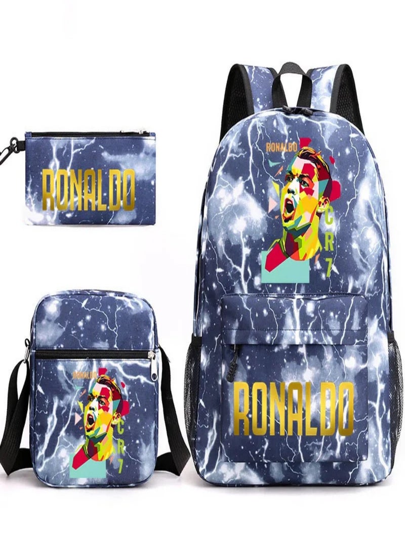 C Ronaldo Children Backpack Schoolbag Teen Student School Book bag with Lunch Box Pen Case 3 in 1 for Kids