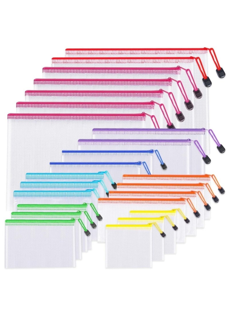 DAILYCHIC 24pcs Mesh Zipper Pouch Bags,8 Sizes Zipper Pouches for Organization, Waterproof Clear Travel Pouches,File Bag with Zipper for Office Supplies  - Image 1