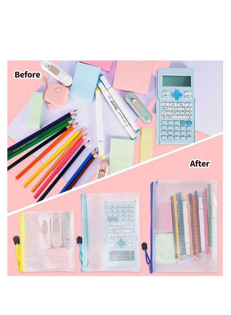 DAILYCHIC 24pcs Mesh Zipper Pouch Bags,8 Sizes Zipper Pouches for Organization, Waterproof Clear Travel Pouches,File Bag with Zipper for Office Supplies  - Image 5
