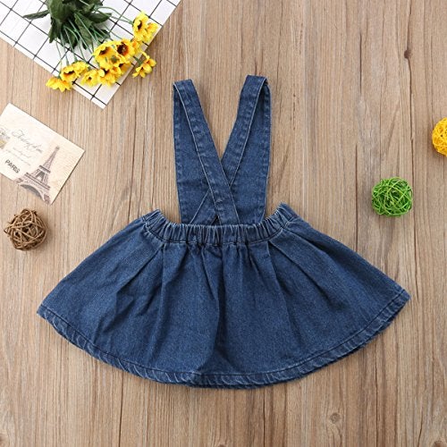 ZAXARRA Toddler Baby Girls Strap Suspender Skirt Overalls Dress Outfit (Blue, 6-12 Months) - Image 2