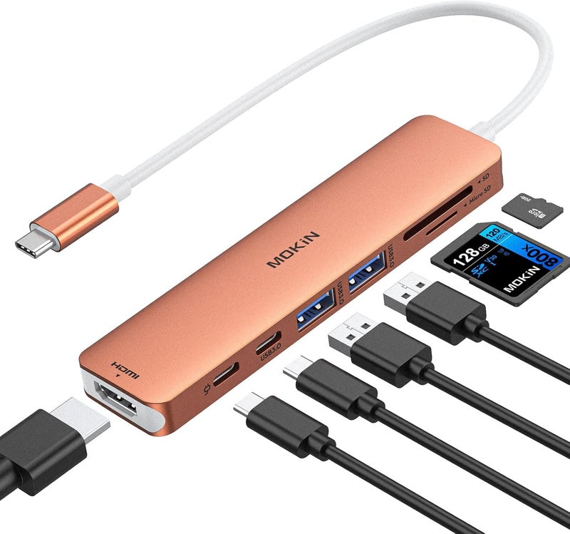 Mokin USB C Hub HDMI Adapter for MacBook Pro/Air, 7 in 1 USB C Dongle with HDMI, SD/TF Card Reader, USB C Data Port,100W PD, and 2 USB 3.0 Compatible for MacBook Pro/Air, Dell XPS, Lenovo Thinkpad. - Image 1