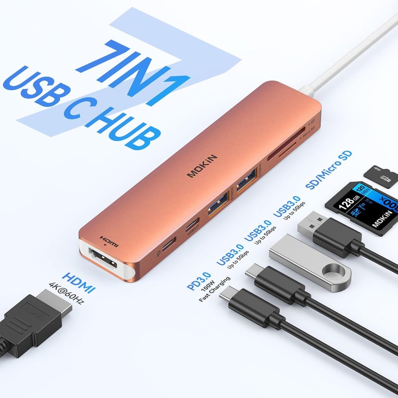 Mokin USB C Hub HDMI Adapter for MacBook Pro/Air, 7 in 1 USB C Dongle with HDMI, SD/TF Card Reader, USB C Data Port,100W PD, and 2 USB 3.0 Compatible for MacBook Pro/Air, Dell XPS, Lenovo Thinkpad. - Image 2