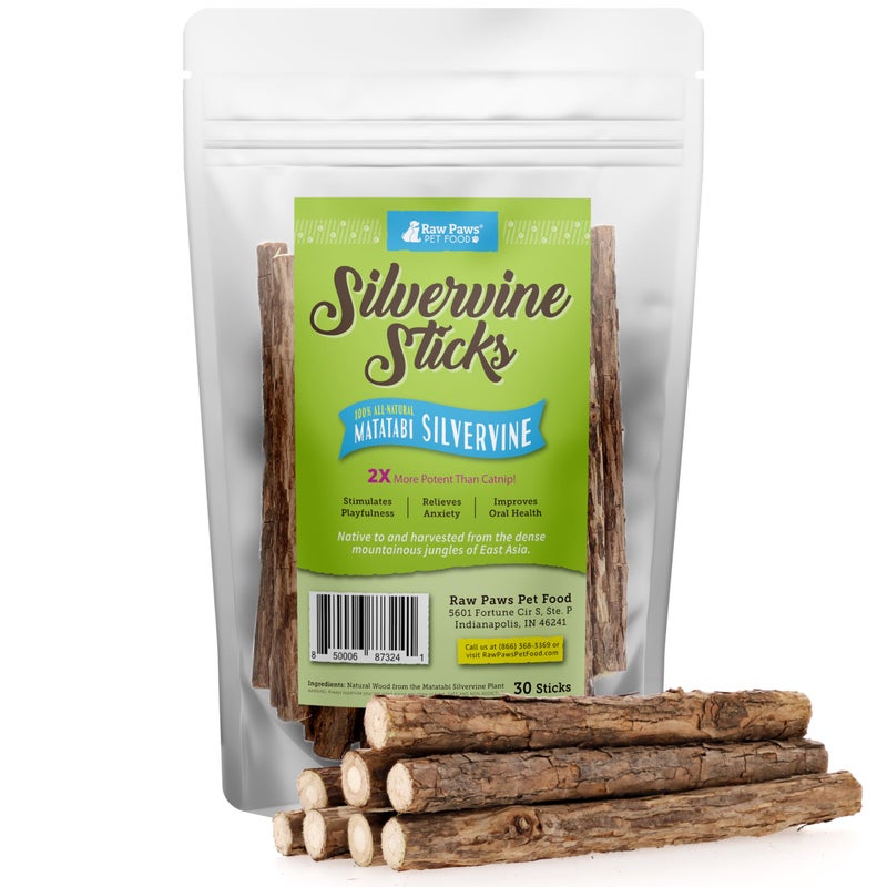 Raw Paws Silvervine Sticks for Cats (30 Pack) - Silvervine Cat Toy for Indoor Cats - Catnip Sticks - Silver Vine Cat Chew Stick - Image 1