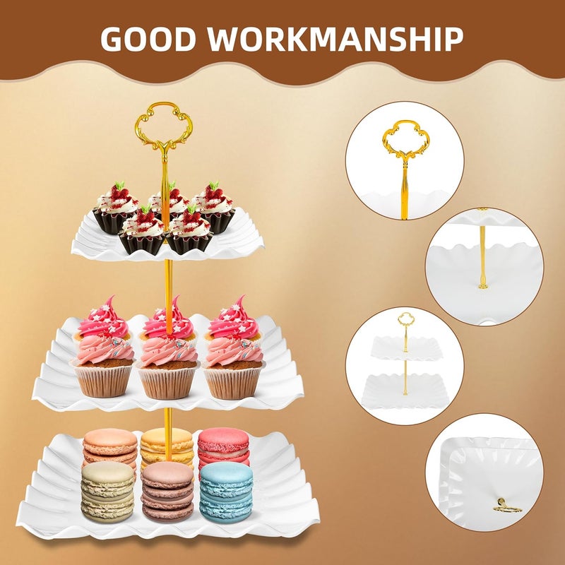 DIDROOM 10 Pack Dessert Table Display Set - 4 x Three-Tier Square Cupcake Stands and 6 x Serving Trays, Elegant Tableware for Cakes, Cupcakes, Pastries, and Snacks, Perfect for Parties (Pink) - Image 5