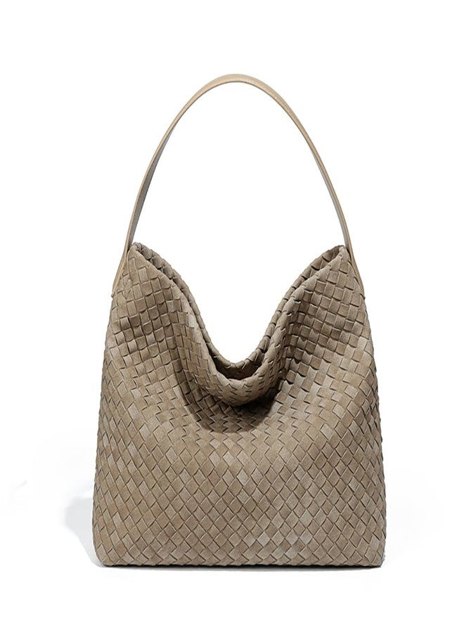 Dreubea Woven Tote Bag for Women, Elegant Minimalist Shoulder Handbag, Top Handle Purse for Daily Use Khaki - Image 1