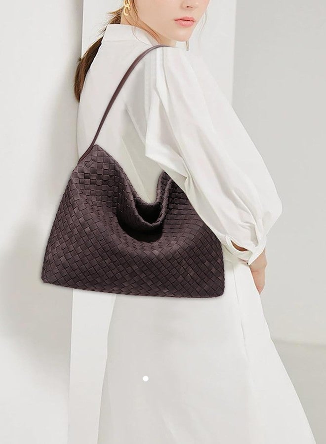 Dreubea Woven Tote Bag for Women, Elegant Minimalist Shoulder Handbag, Top Handle Purse for Daily Use Khaki - Image 5