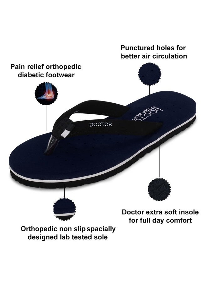 DOCTOR EXTRA SOFT - DOCTOR EXTRA SOFT House Slipper for Women's Care Dr Orthopaedic Super Comfort Fitting Flat Cushion Chappal Flip-Flop for Ladies and Girl’s OR-D-19-NAVY-9 UK - Image 1
