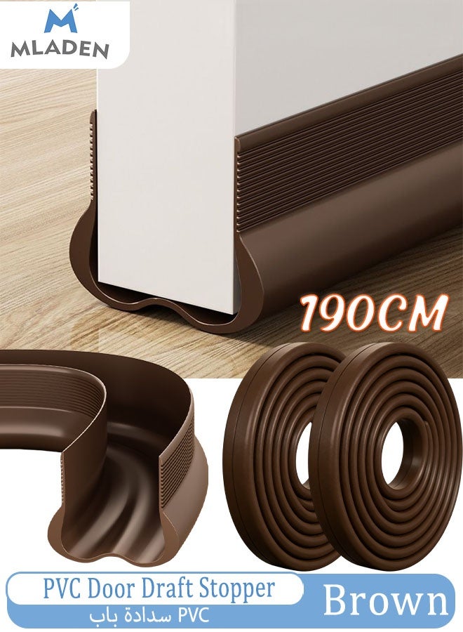 MLADEN سدادة باب بطول 190 سم، شريط مانع للتسرب من مادة PVC، شريط عازل للباب عازل للصوت وقابل للقطع، شرائط إغلاق سفلية مناسبة للأبواب الخارجية والداخلية، مقاومة للغبار، عازلة للصوت، شريط مقاوم للطقس (بني) - Image 1