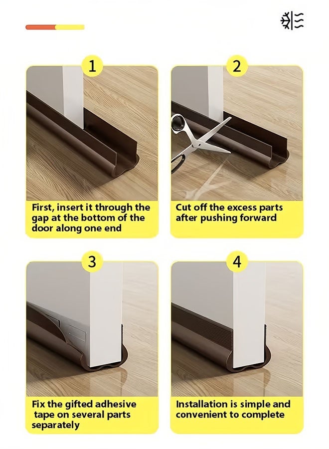 MLADEN سدادة باب بطول 190 سم، شريط مانع للتسرب من مادة PVC، شريط عازل للباب عازل للصوت وقابل للقطع، شرائط إغلاق سفلية مناسبة للأبواب الخارجية والداخلية، مقاومة للغبار، عازلة للصوت، شريط مقاوم للطقس (بني) - Image 3