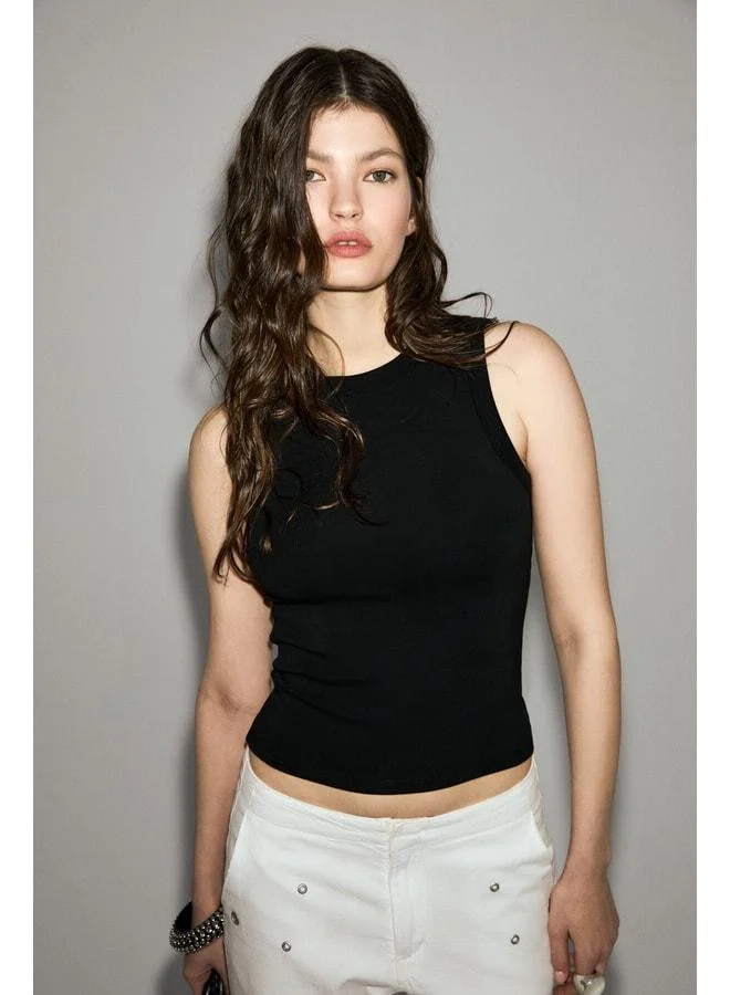 Ethiquet PETALY Women's Soft and Flexible Fabric Organic Cotton Round Neck Black Tank Top.