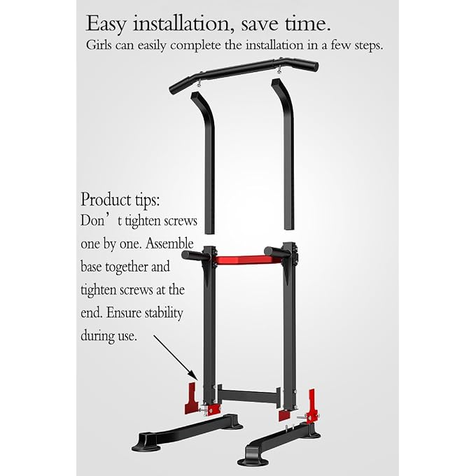 EASY BIG Power Tower Dip Station Pull Up Bar - Multi-Purpose Home Gym Equipment With Adjustable Height And Non-Slip Foot Pads - 330Lbs Capacity - Image 3