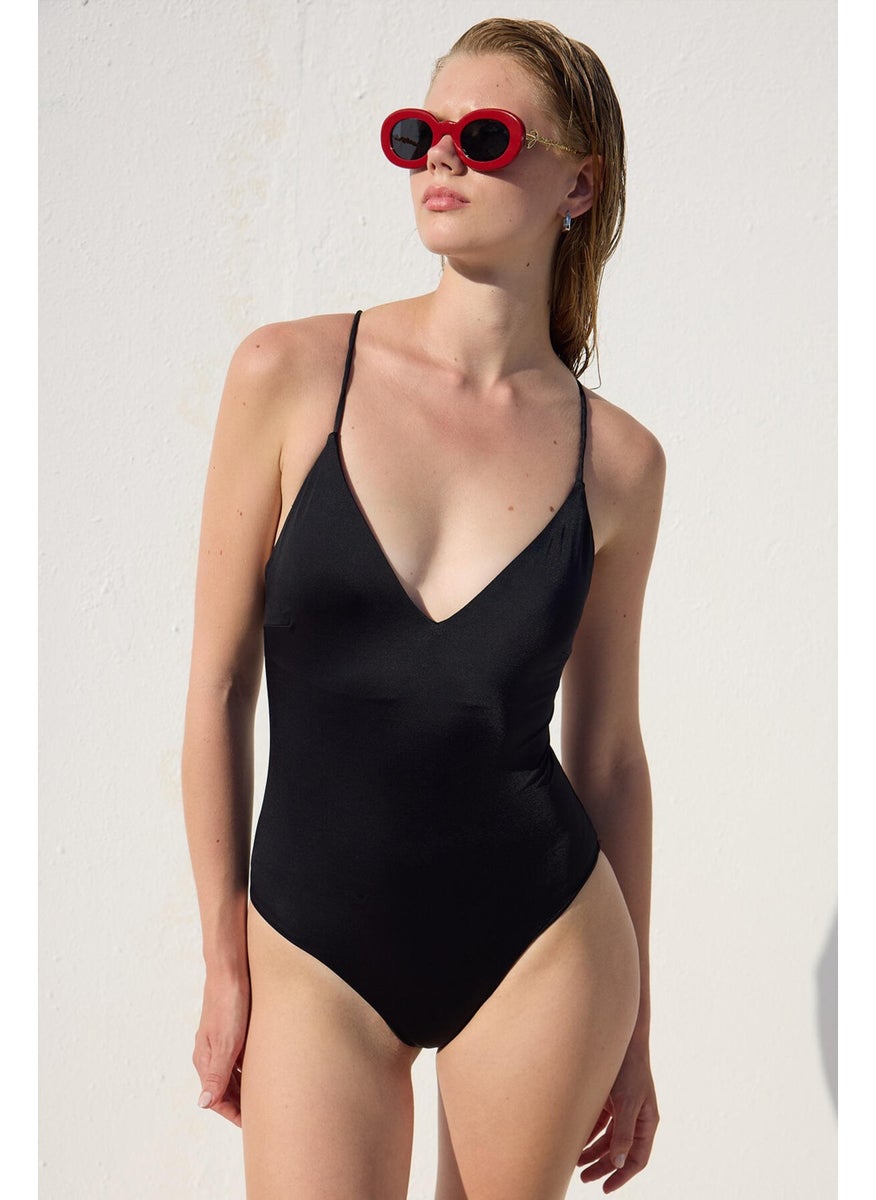 Manuka - Cross Strap Swimsuit Black - Image 1