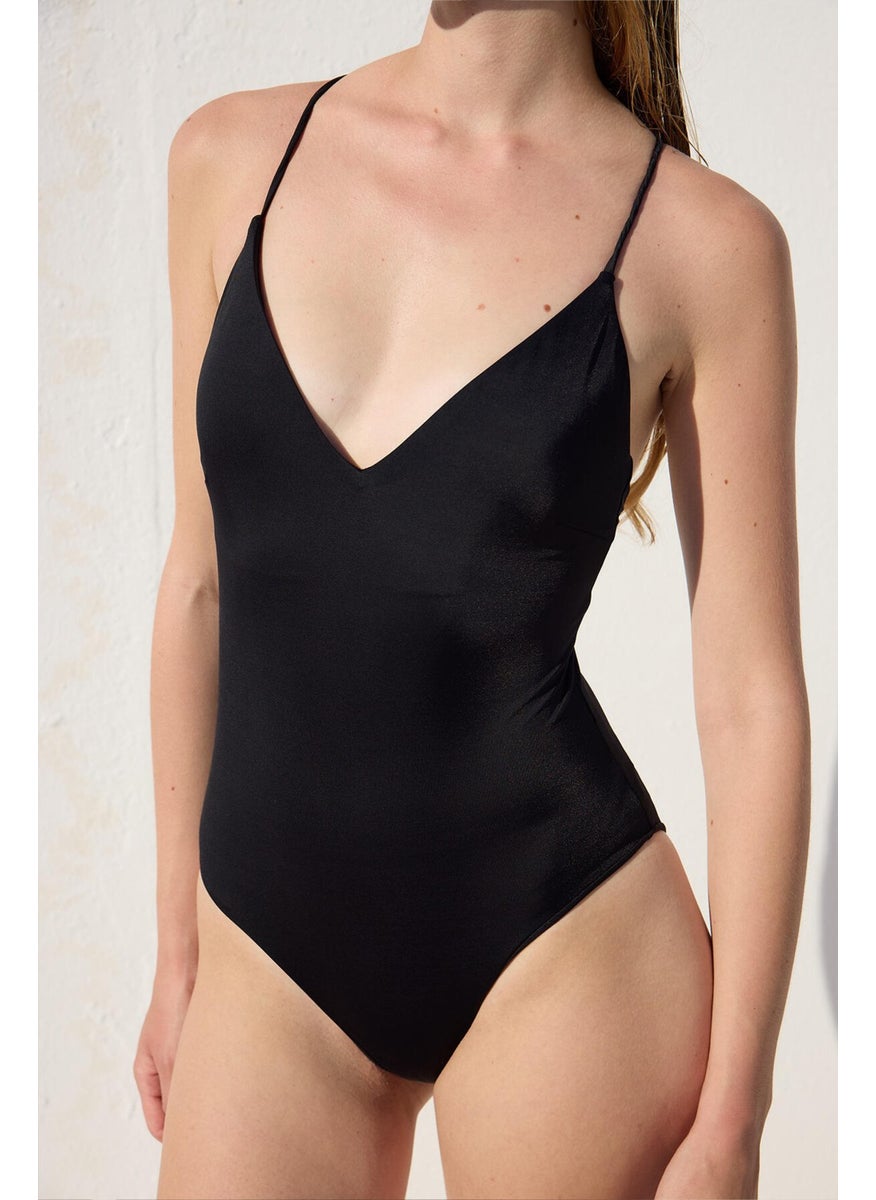 Manuka - Cross Strap Swimsuit Black - Image 1