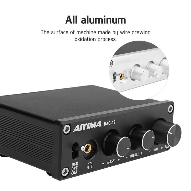 AIYIMA DAC-A2 Digital to Analog Audio Converter USB DAC Headphone Amplifier PC-USB Optical Coaxial Input RCA 3.5mm Output Treble Bass Control Mini HIFI Decoder - Image 3
