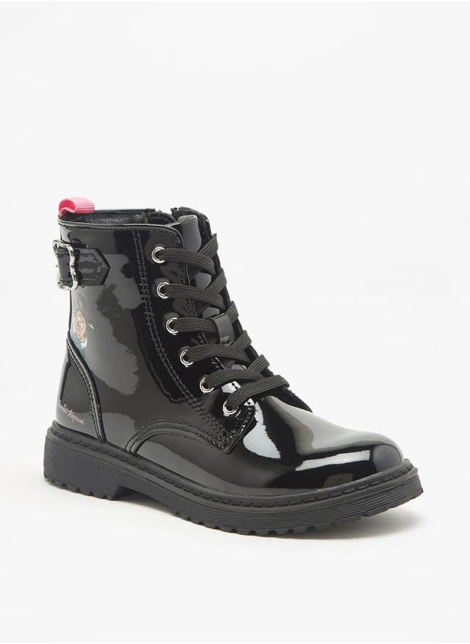 Disney - Minnie Mouse Print Ankle Boots with Lace-Up Closure - Image 1
