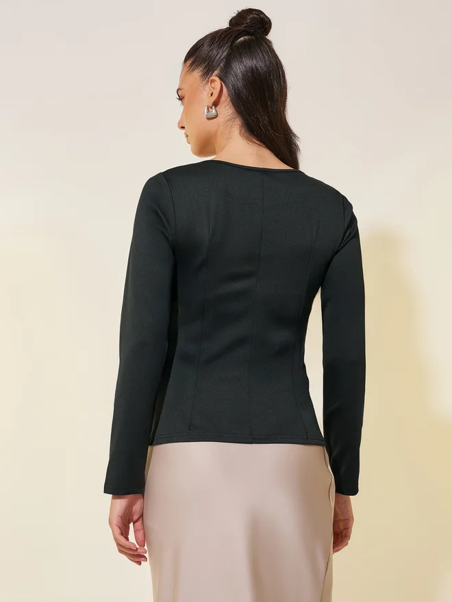 Take Two Take Two Solid Square Neck Button Detail Knit Top