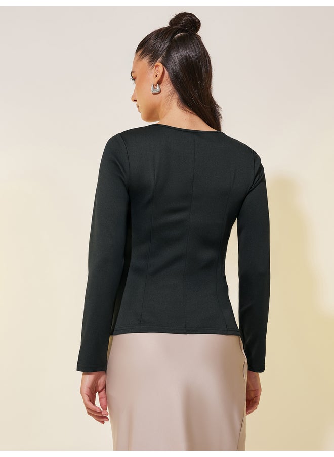 Take Two Take Two Solid Square Neck Button Detail Knit Top  - Image 4