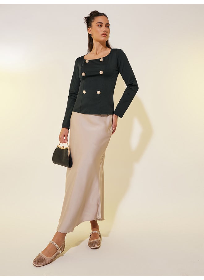 Take Two Take Two Solid Square Neck Button Detail Knit Top  - Image 1