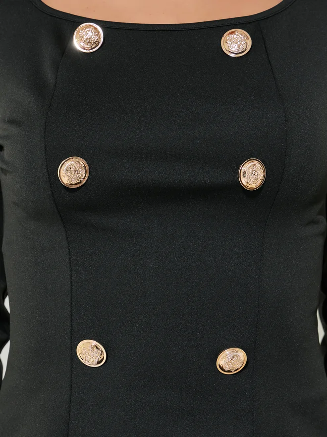 Take Two Take Two Solid Square Neck Button Detail Knit Top