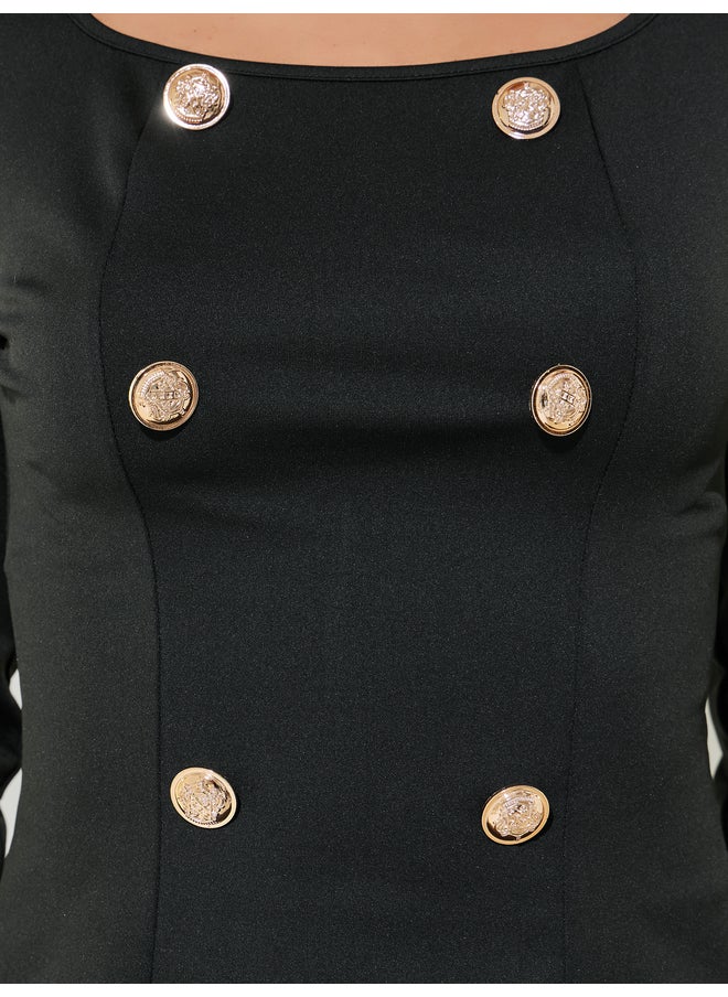 Take Two Take Two Solid Square Neck Button Detail Knit Top  - Image 3