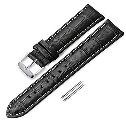 iStrap Leather Watch band Alligator Grain Calfskin Replacement Strap Stainless Steel Buckle Bracelet for Men Women-18mm 19mm 20mm 21mm 22mm 24mm-Black Brown - Image 1