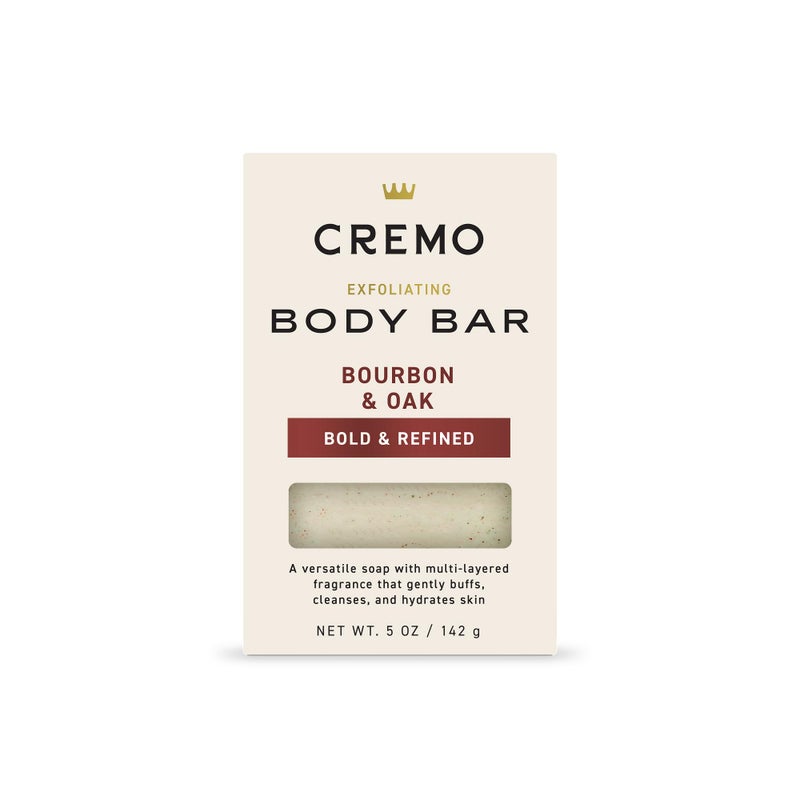 Cremo Exfoliating Body Bar for Men, Bourbon & Oak Scent, Multi-Layered Fragrance That Buffs, Cleanses and Hydrates Skin, 5oz - Image 1