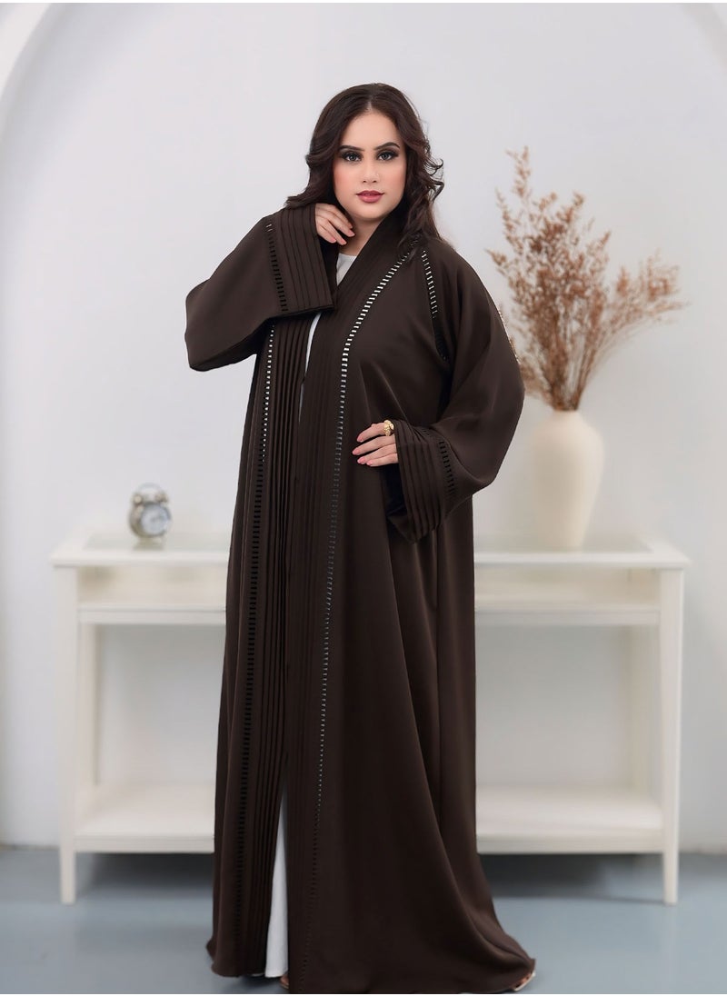 نور زارا - عباية مزينة باللون البني الشوكولاتي - Image 1