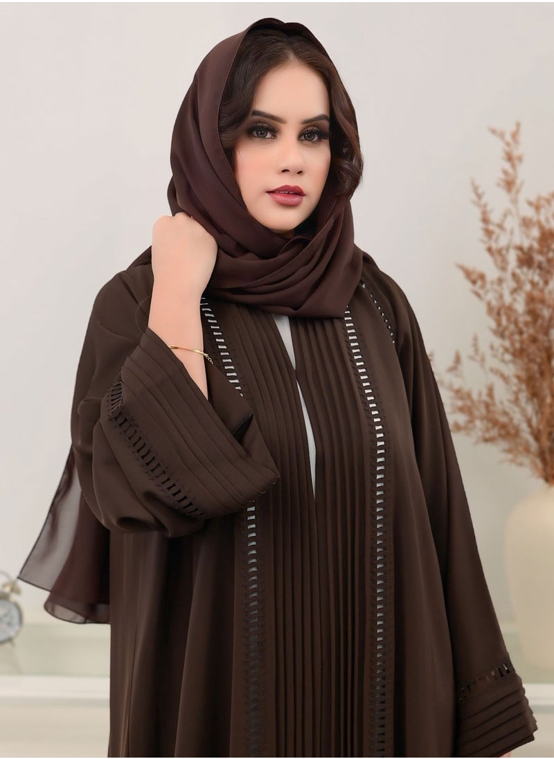 نور زارا - عباية مزينة باللون البني الشوكولاتي - Image 1